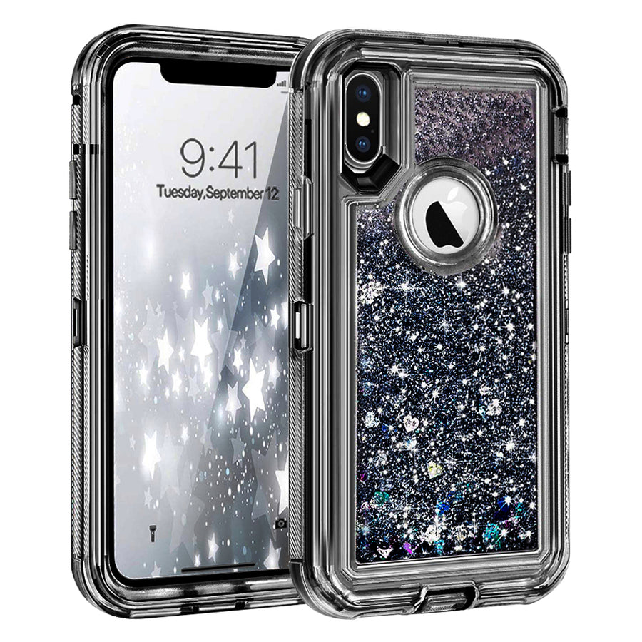 For Apple IPhone XS MAX 6.5 Dual Layer Protective Shockproof Liquid Bling Sparkle Floating Glitter Quicksand Phone Case Image 1