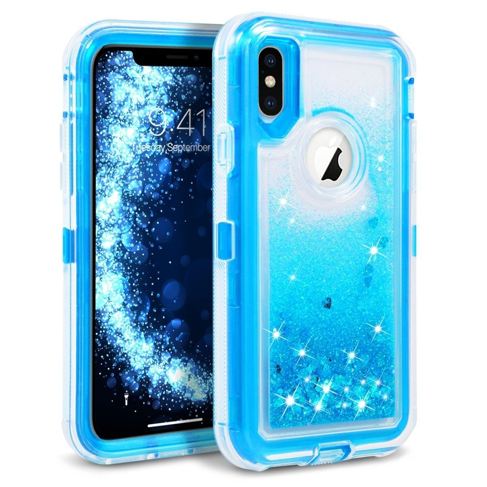 For Apple IPhone XS MAX 6.5 Dual Layer Protective Shockproof Liquid Bling Sparkle Floating Glitter Quicksand Phone Case Image 2