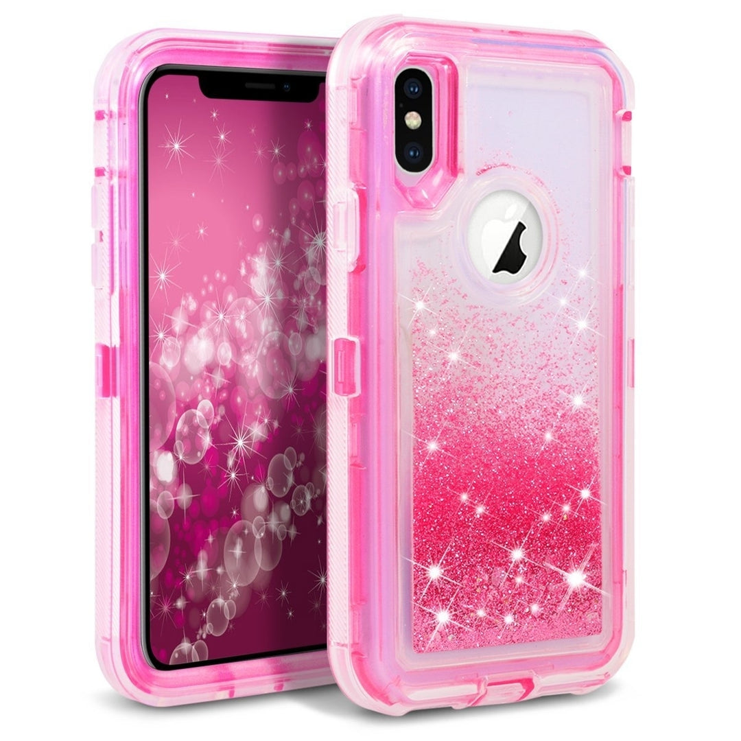 For Apple IPhone XS MAX 6.5 Dual Layer Protective Shockproof Liquid Bling Sparkle Floating Glitter Quicksand Phone Case Image 4