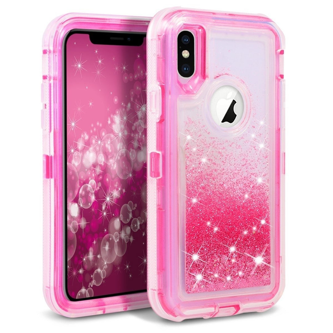 For Apple IPhone XS MAX 6.5 Dual Layer Protective Shockproof Liquid Bling Sparkle Floating Glitter Quicksand Phone Case Image 1