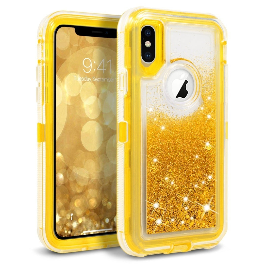 For Apple iPhone XR 6.1 Dual Layer Protective Shockproof Liquid Bling Sparkle Floating Glitter Quicksand Phone Case Image 3