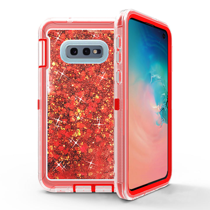 For Samsung Galaxy S10E Dual Layer Protective Shockproof Liquid Bling Sparkle Floating Glitter Quicksand Phone Case Image 1