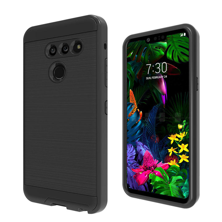 For LG G8 ThinQ [Luxury Brushed] Shockproof Slim Design Armor Defender Dual Layer Hybrid Rugged PC Plastic Impact Image 1