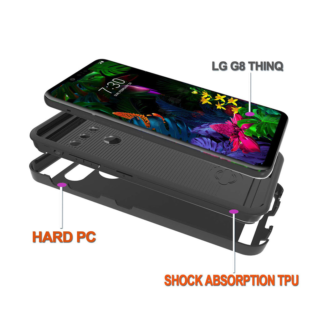 For LG G8 ThinQ [Luxury Brushed] Shockproof Slim Design Armor Defender Dual Layer Hybrid Rugged PC Plastic Impact Image 2