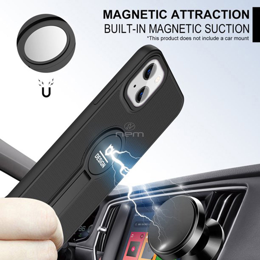 For Apple iPhone 14 6.1 Armor Dual Layer Metal Kickstand Magnetic Car Mount Hybrid Impact Protective Shockproof Case Image 2