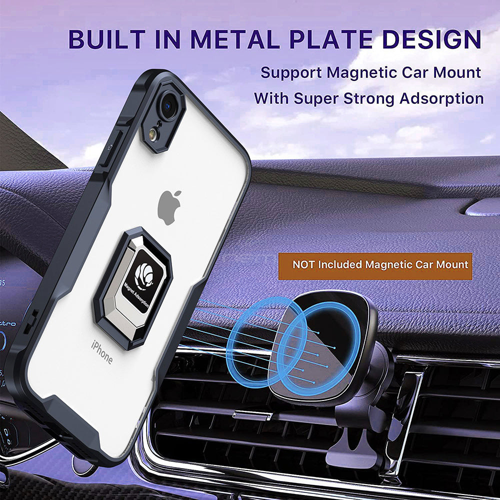 For Apple iPhone XR Clear Magnetic Car Mount Ring Holder Kickstand Shockproof Protective Hybrid Case Cover Image 2