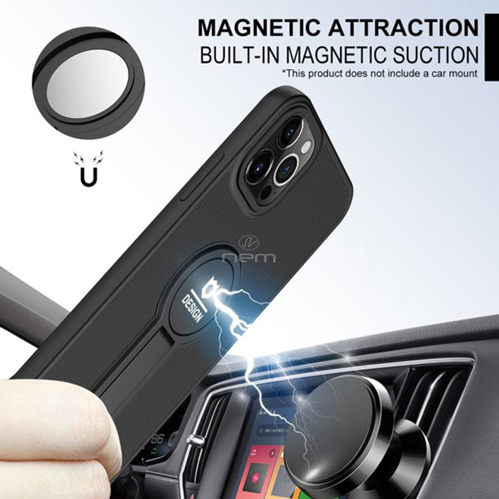 For Apple iPhone 14 Pro 6.1 Armor Dual Layer Metal Kickstand Magnetic Car Mount Hybrid Impact Protective Shockproof Case Image 2