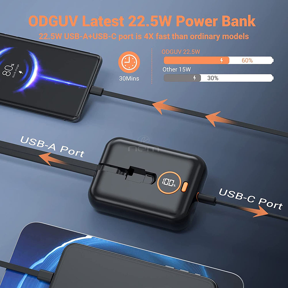 For Universal Fast Charge Power Bank Battery Portable Charger 10000mAh Built-In Lightning / Type-C Cable Image 3