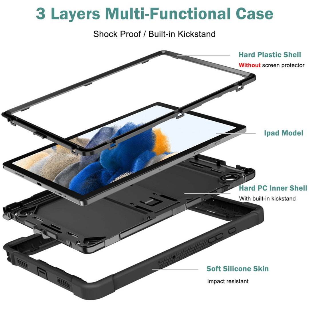 Samsung Galaxy Tab A8 Case Black Shockproof Kickstand Heavy Duty Dual Layer Image 4