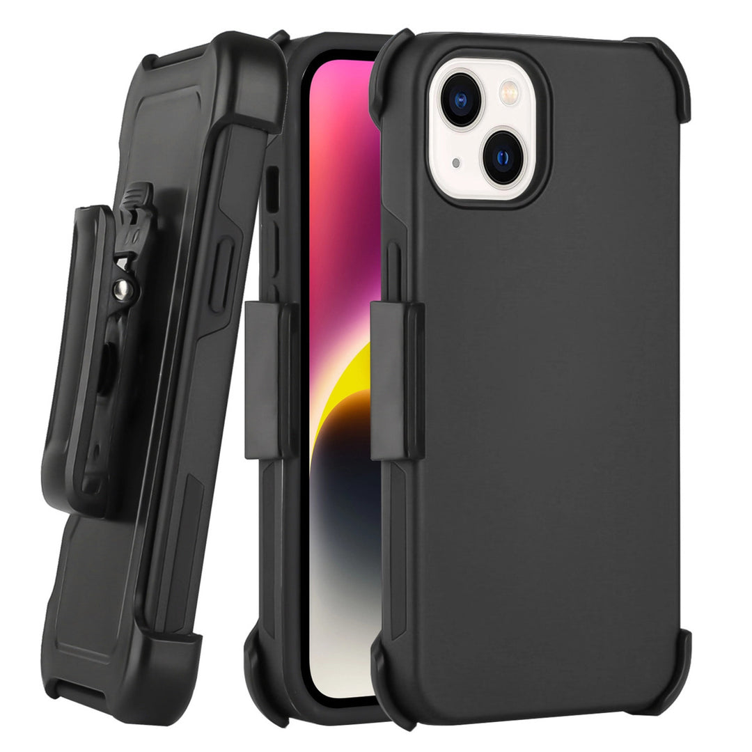 For Apple iPhone 14 6.1 Holster Case Combo Shell Slim Rugged Case with Kickstand Swivel Belt Clip Holster Shockproof Image 1