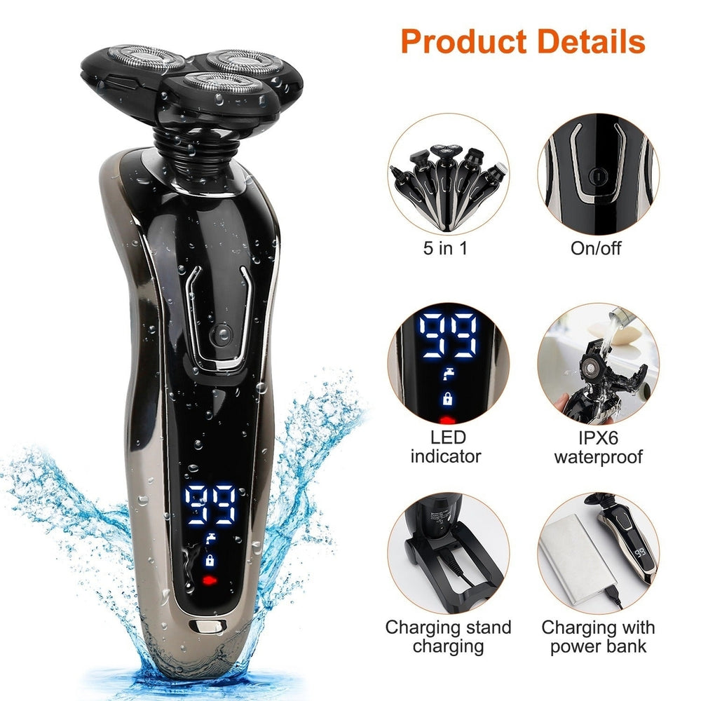 5 In 1 Electric Razor Shaver Rechargeable Cordless Head Beard Trimmer Shaver Kit IPX6 Waterproof Dry Wet Grooming Kit Image 2