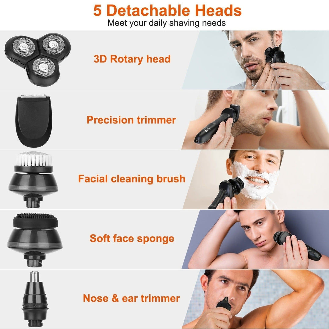 5 In 1 Electric Razor Shaver Rechargeable Cordless Head Beard Trimmer Shaver Kit IPX6 Waterproof Dry Wet Grooming Kit Image 3