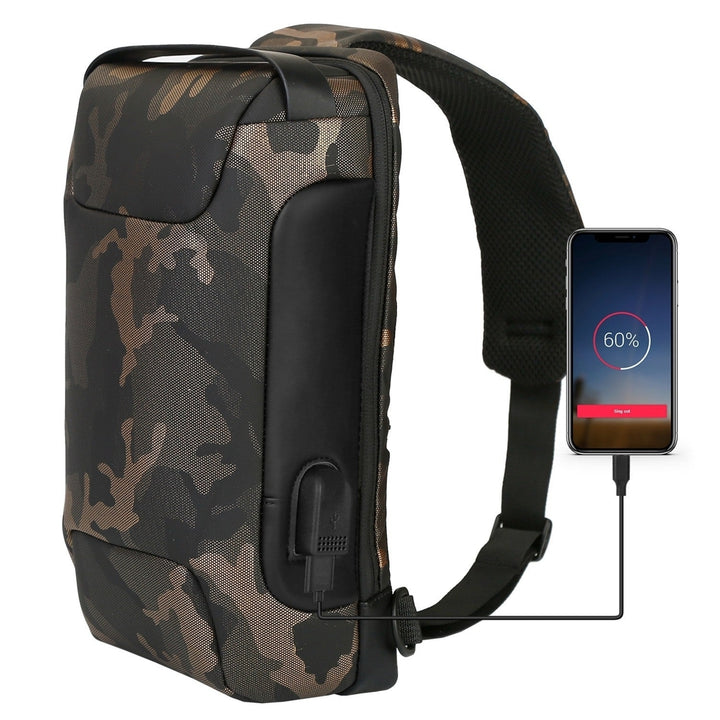 Mens Sling Backpack Waterproof Anti-theft Shoulder Crossbody Chest Bag Messenger Sling Bag Daypack with USB Charging Image 2