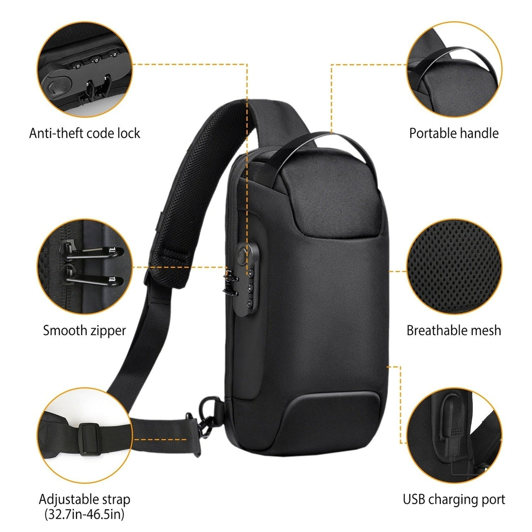 Mens Sling Backpack Waterproof Anti-theft Shoulder Crossbody Chest Bag Messenger Sling Bag Daypack with USB Charging Image 3