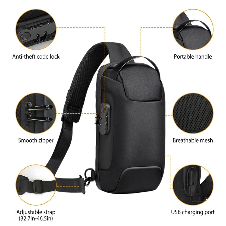 Mens Sling Backpack Waterproof Anti-theft Shoulder Crossbody Chest Bag Messenger Sling Bag Daypack with USB Charging Image 3