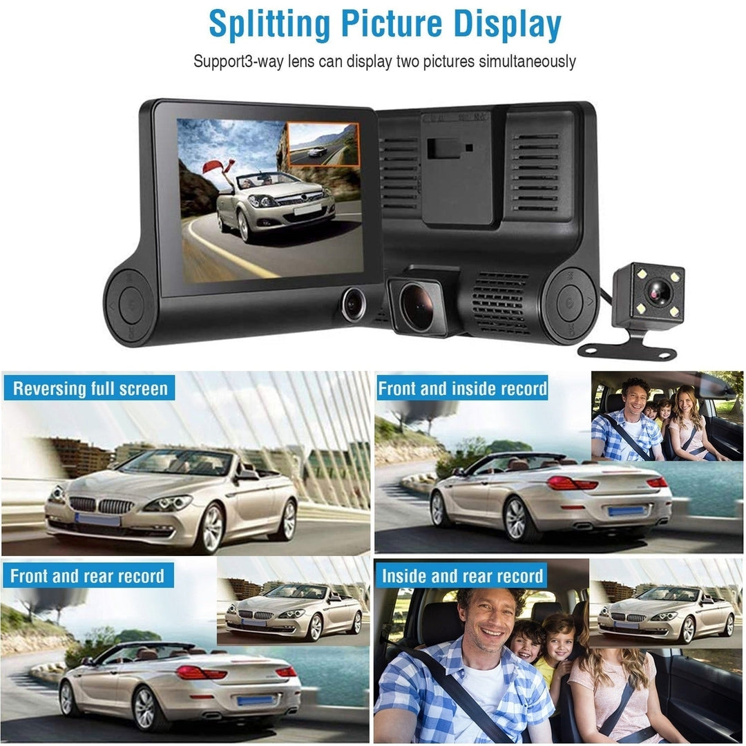 1296P Car DVR Dash Camera 4In 3 Lens Vehicle Driving Recorder Seamless Recording Image 2