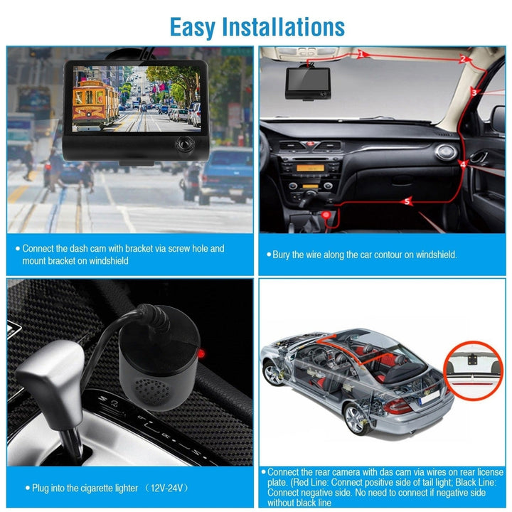 1296P Car DVR Dash Camera 4In 3 Lens Vehicle Driving Recorder Seamless Recording Image 7