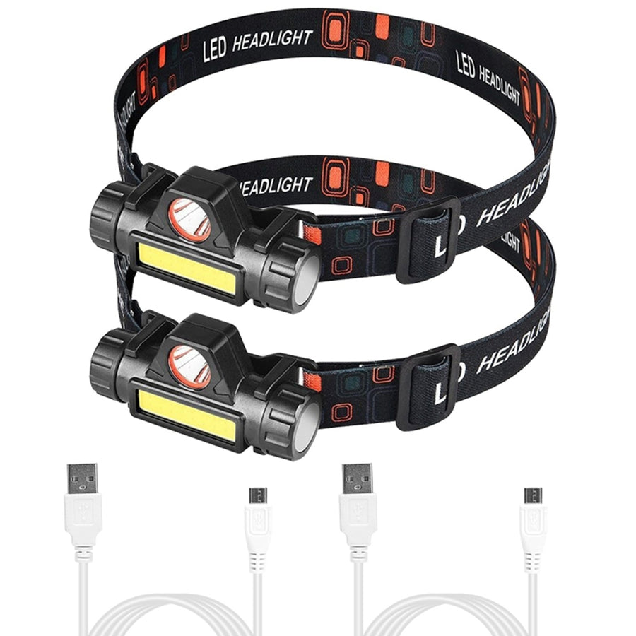 2 Packs Rechargeable Headlamp IPX4 Waterproof Headlight Flashlight Image 1