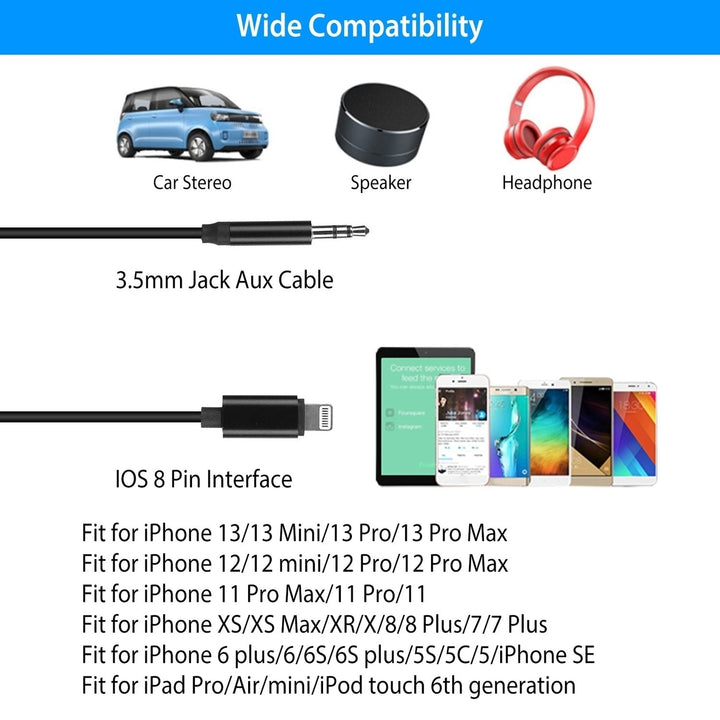 IOS 8 Pin to 3.5mm Aux Car Audio Adapter Cord 3.5mm Headphone Jack Adapter Fit Image 6