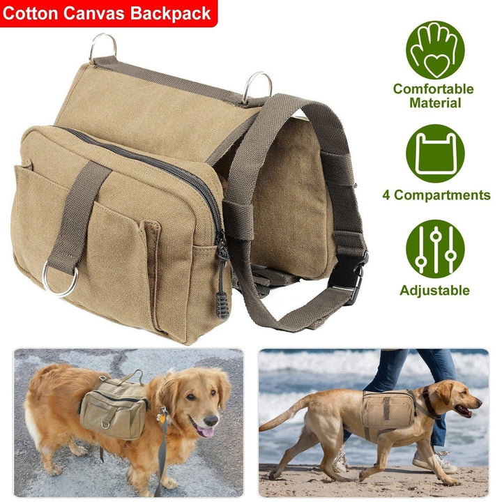 Pet Dog Backpack Hound Hiking Camping Saddle Bag Cotton Canvas For Medium Large Dog Image 6