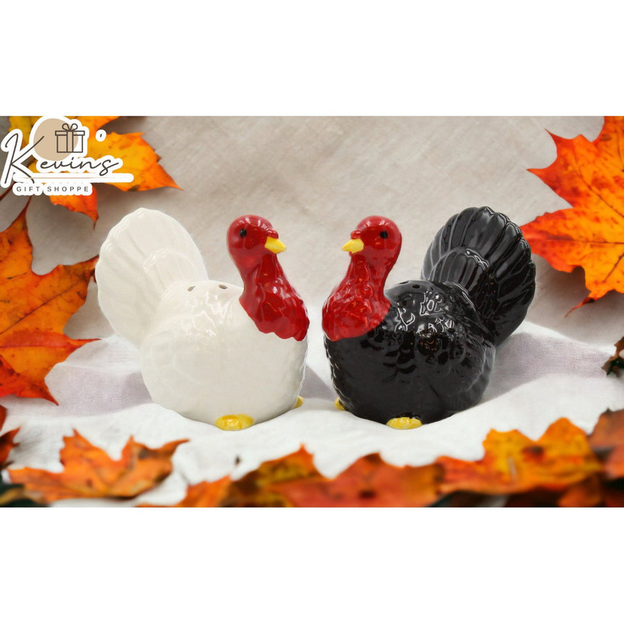 Ceramic Turkey Salt and Pepper Shakers White and Black 2.5 inches Image 1