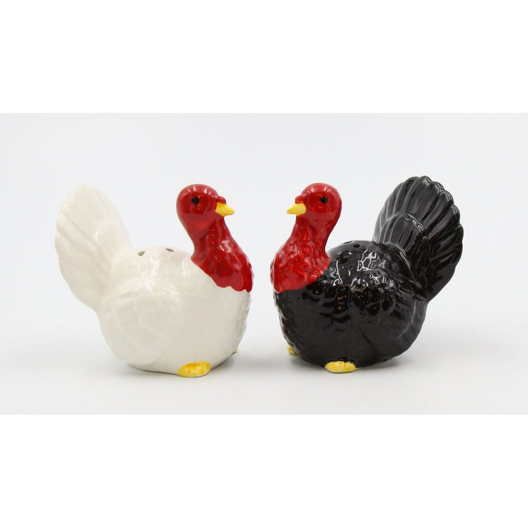 Ceramic Turkey Salt and Pepper Shakers White and Black 2.5 inches Image 2