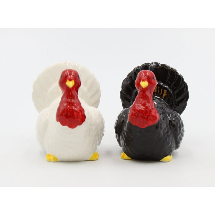 Ceramic Turkey Salt and Pepper Shakers White and Black 2.5 inches Image 3