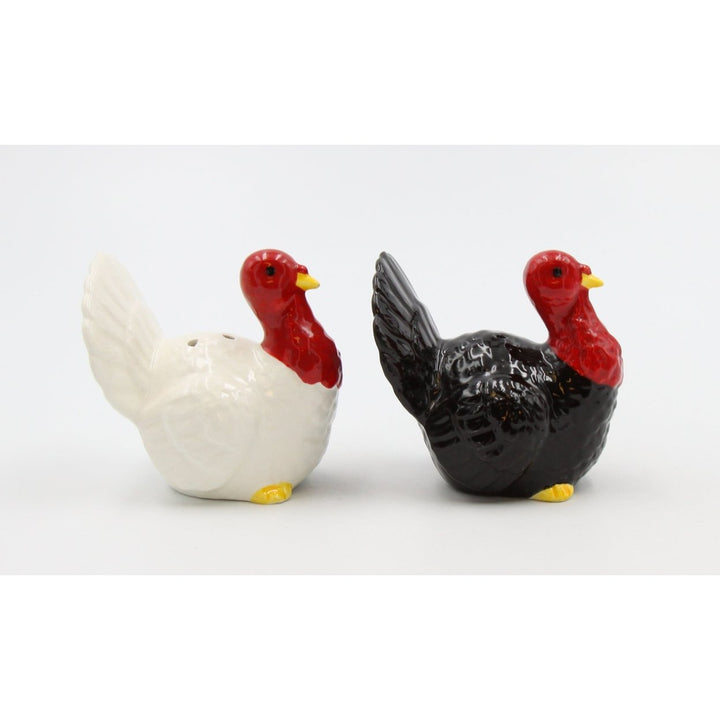 Ceramic Turkey Salt and Pepper Shakers White and Black 2.5 inches Image 4