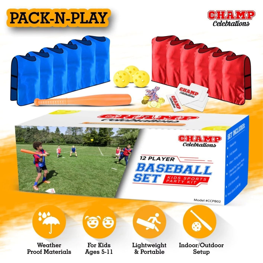 Champ Celebrations All-In-One Baseball Set12 JerseysField BasesBaseball Bat3 Wiffle Balls and 12 Gold Medals Image 2