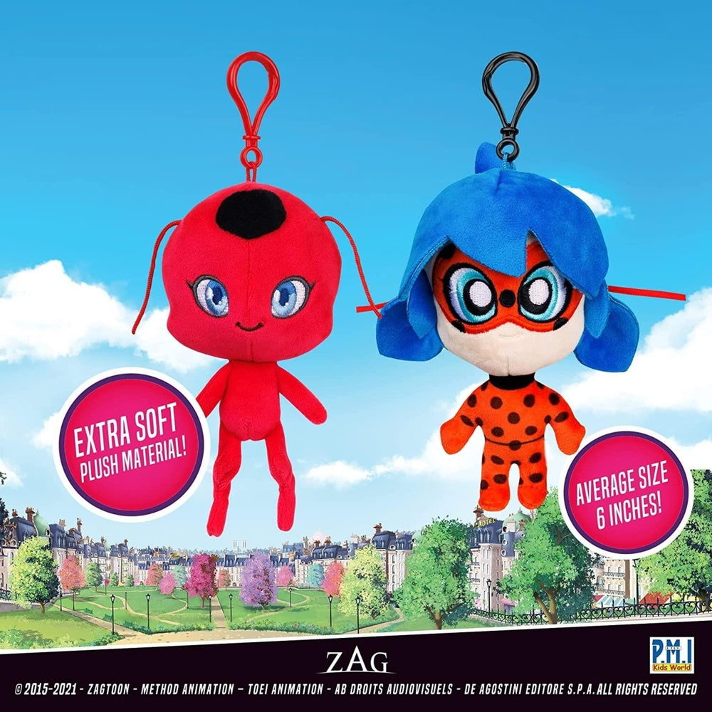 Miraculous Ladybug and Tikki Plush Clip-On Toys Backpack Charm 6" Characters Collectibles PMI International Image 2