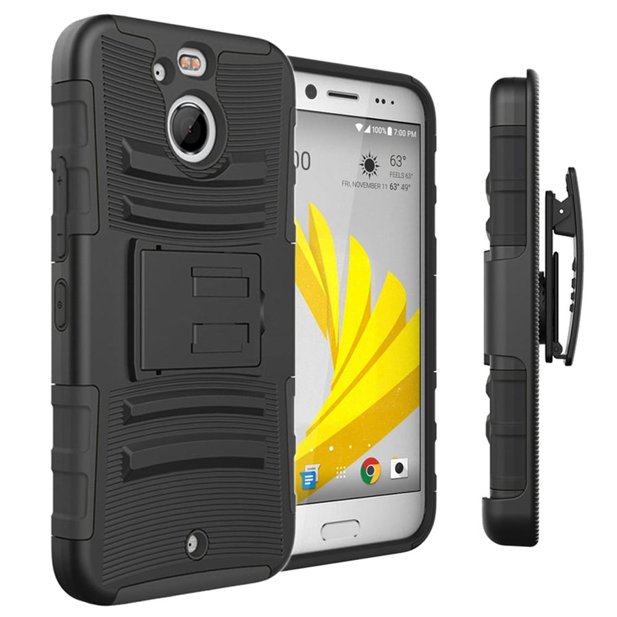 HTC Bolt Heavy Duty Shockproof Case with Holster Clip and Kickstand Black Image 1