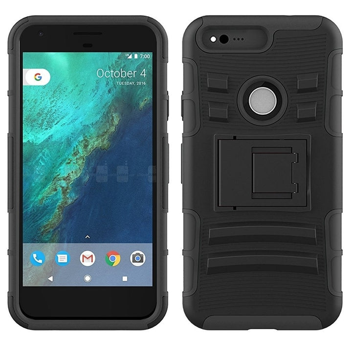 Google Pixel Rugged Belt Case Shockproof Heavy Duty Holster with Kickstand Black Image 1