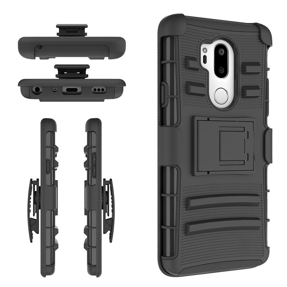 LG G7 ThinQ Heavy Duty Belt Case Shockproof Kickstand Black Holster Combo Image 4