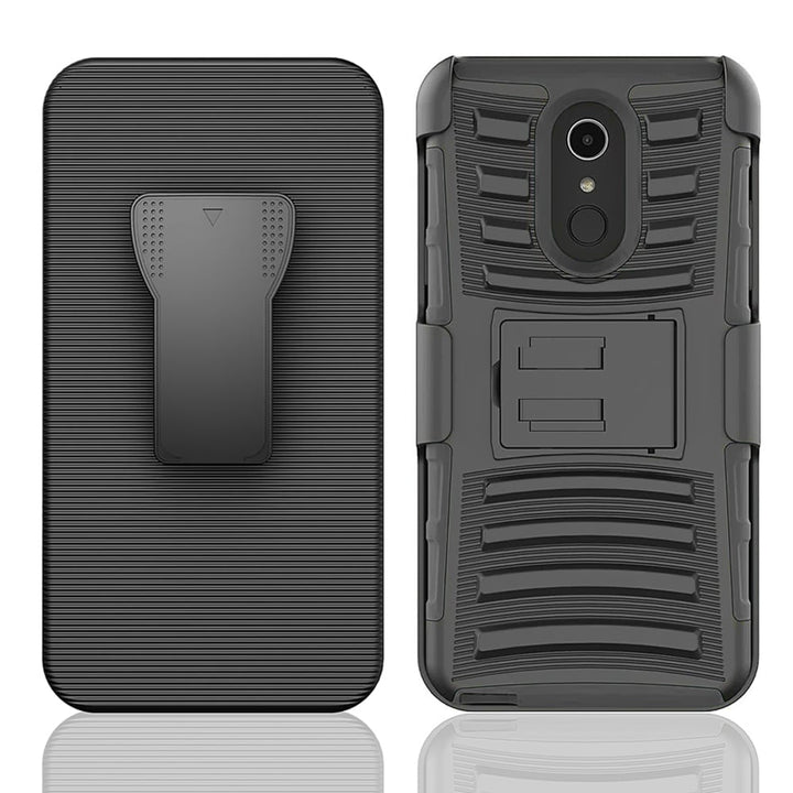 LG Stylo 4 Heavy Duty Rugged Case with Holster Kickstand Black Shockproof Image 1