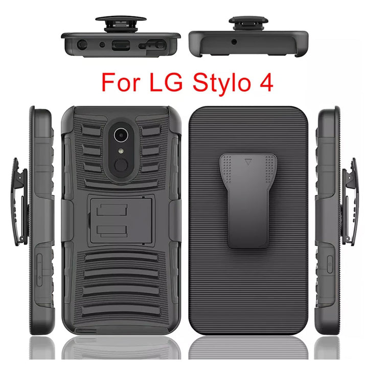 LG Stylo 4 Heavy Duty Rugged Case with Holster Kickstand Black Shockproof Image 4