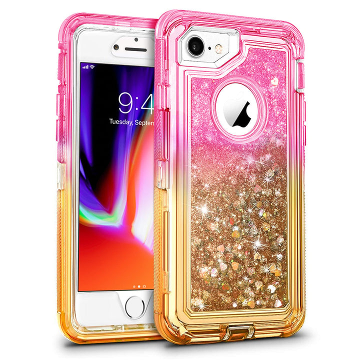 For Apple IPhone 8 / IPhone 7 Dual Layer Protective Shockproof Liquid Bling Sparkle Floating Glitter Quicksand Phone Image 1