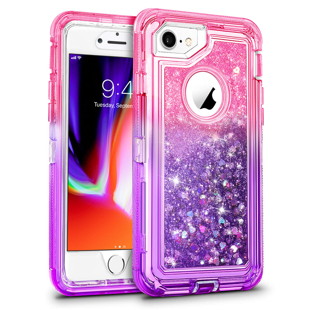 For Apple IPhone 8 / IPhone 7 Dual Layer Protective Shockproof Liquid Bling Sparkle Floating Glitter Quicksand Phone Image 1