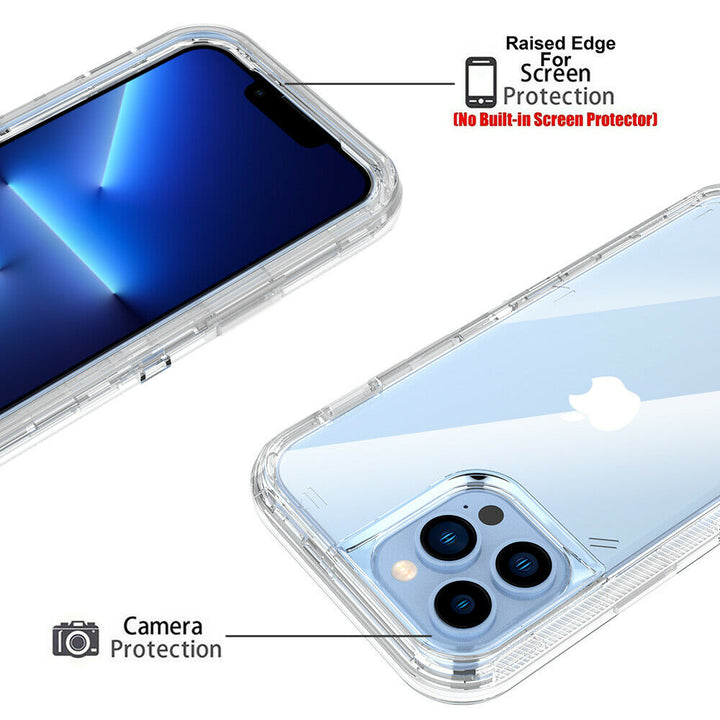 For Apple iPhone 13 6.1 Transparent Dual Layer Heavy Duty Armor Defender Hybrid Case Cover With Clip Clear Image 4