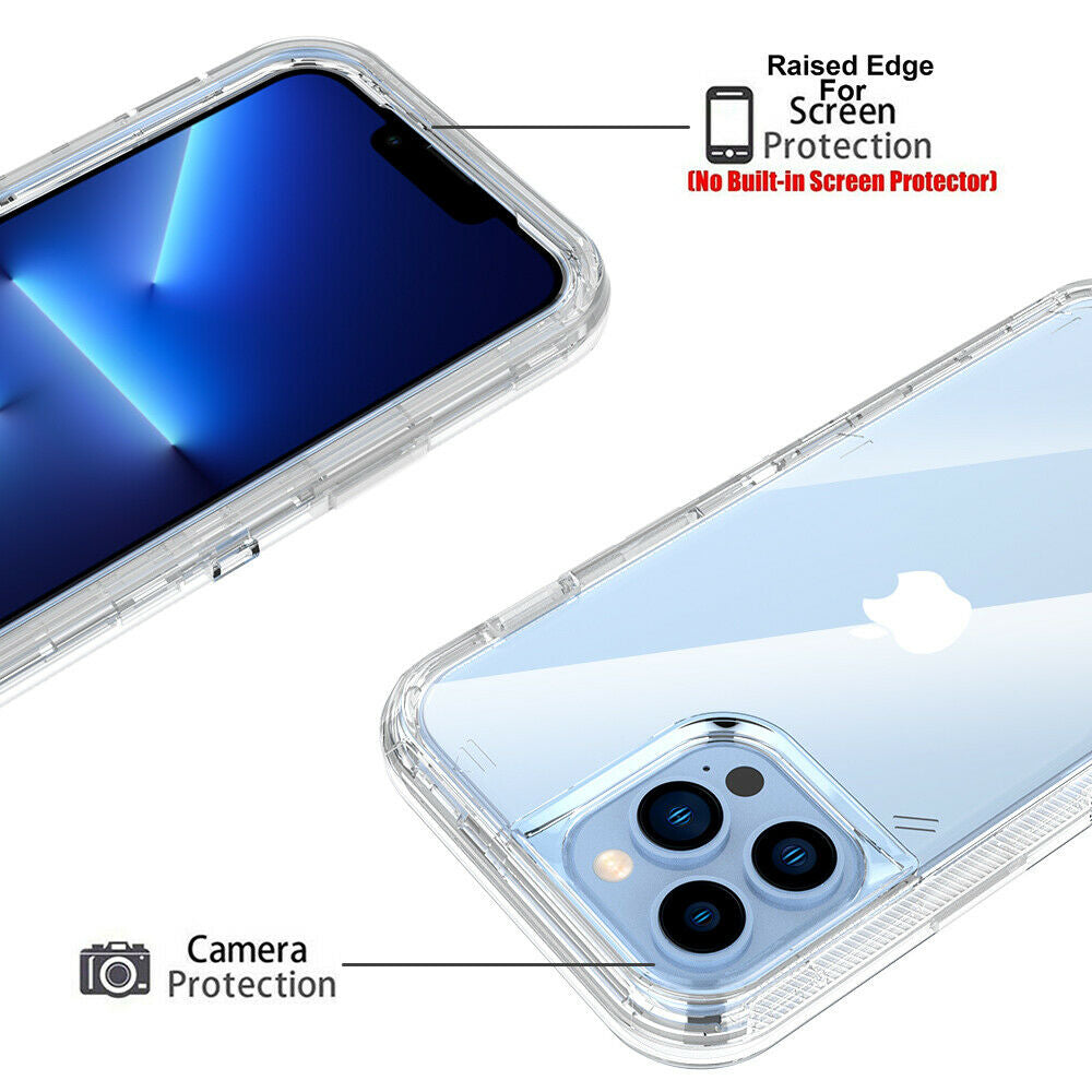 For Apple iPhone 13 Pro 6.1 Transparent Dual Layer Heavy Duty Armor Defender Hybrid Case Cover With Clip Clear Image 4