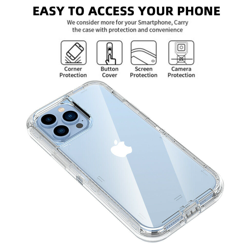 For Apple iPhone 1 4 Pro 6.1 Transparent Dual Layer Heavy Duty Armor Defender Hybrid Case Cover With Clip Clear Image 4