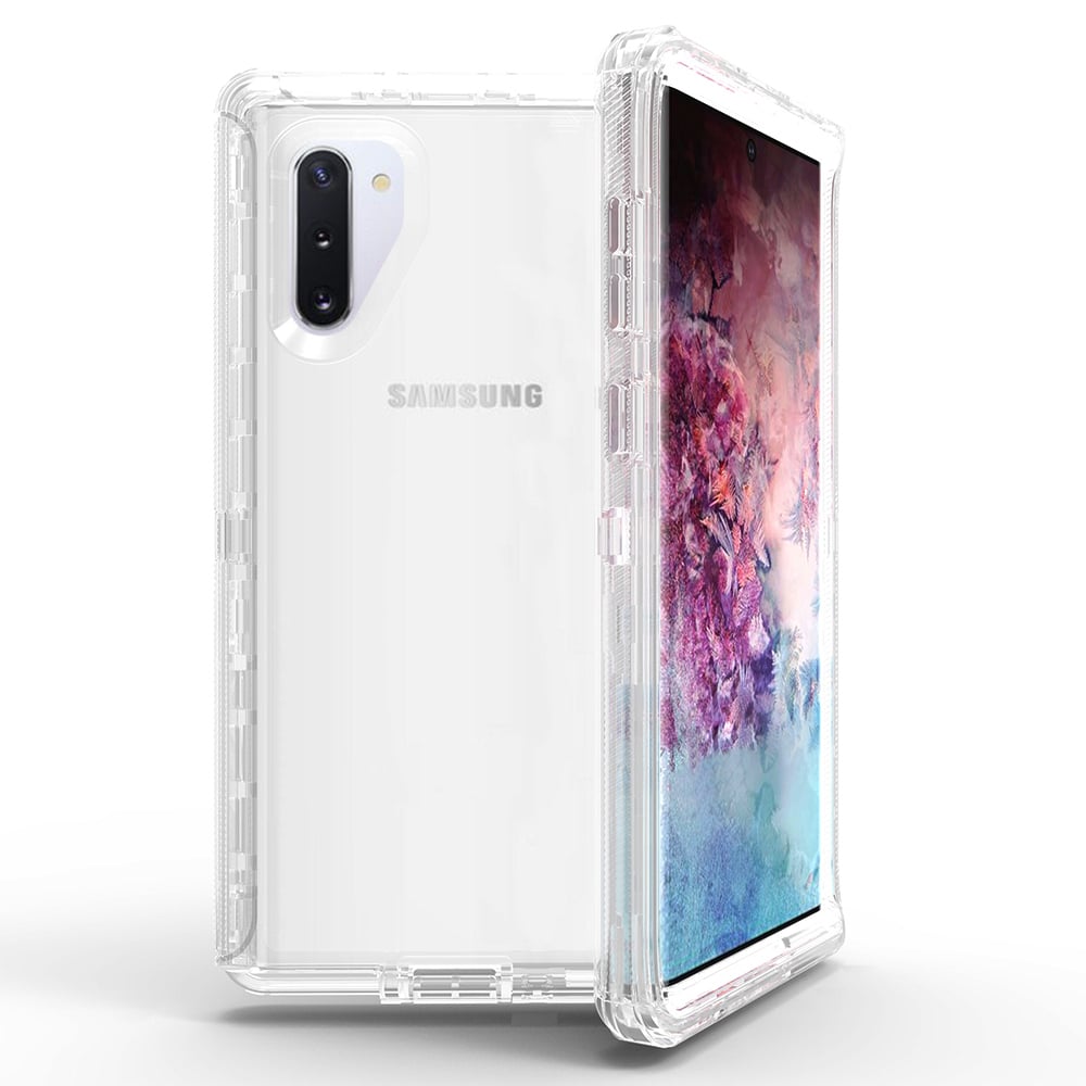 Samsung Galaxy Note 10 Transparent Defender Armor Hybrid Case with Belt Clip Clear Image 1