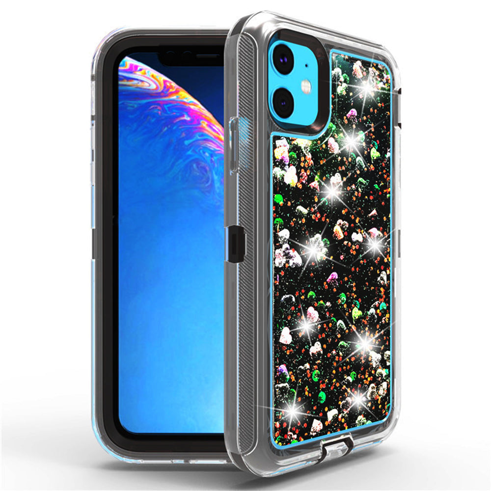 For Apple iPhone 11 6.1 Dual Layer Protective Shockproof Liquid Bling Sparkle Floating Glitter Quicksand Phone Case Image 1