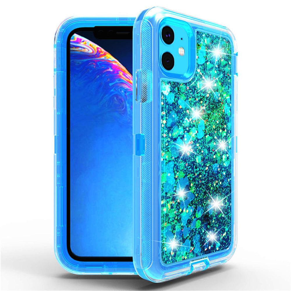 For Apple iPhone 11 6.1 Dual Layer Protective Shockproof Liquid Bling Sparkle Floating Glitter Quicksand Phone Case Image 2