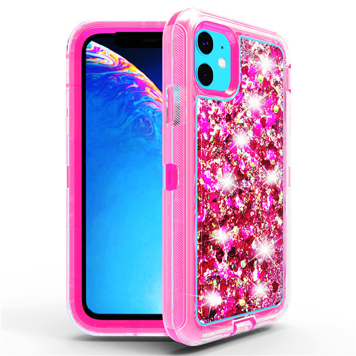 For Apple iPhone 11 6.1 Dual Layer Protective Shockproof Liquid Bling Sparkle Floating Glitter Quicksand Phone Case Image 3