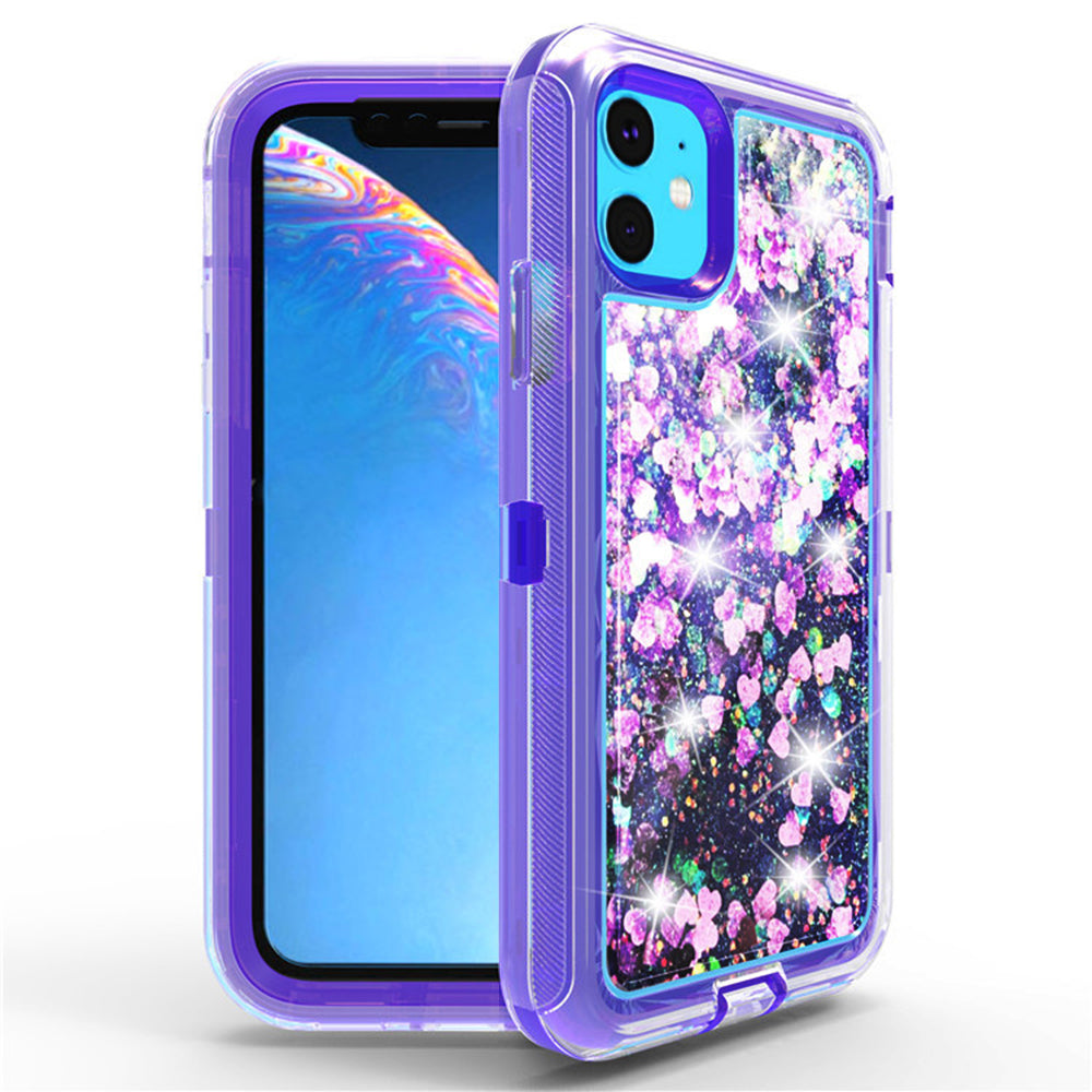 For Apple iPhone 11 6.1 Dual Layer Protective Shockproof Liquid Bling Sparkle Floating Glitter Quicksand Phone Case Image 4