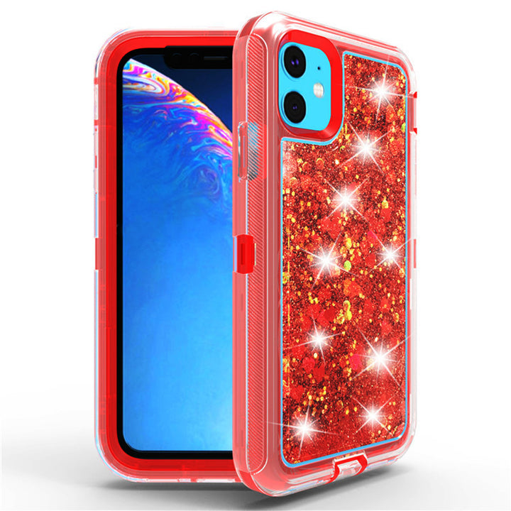 For Apple iPhone 11 6.1 Dual Layer Protective Shockproof Liquid Bling Sparkle Floating Glitter Quicksand Phone Case Image 4