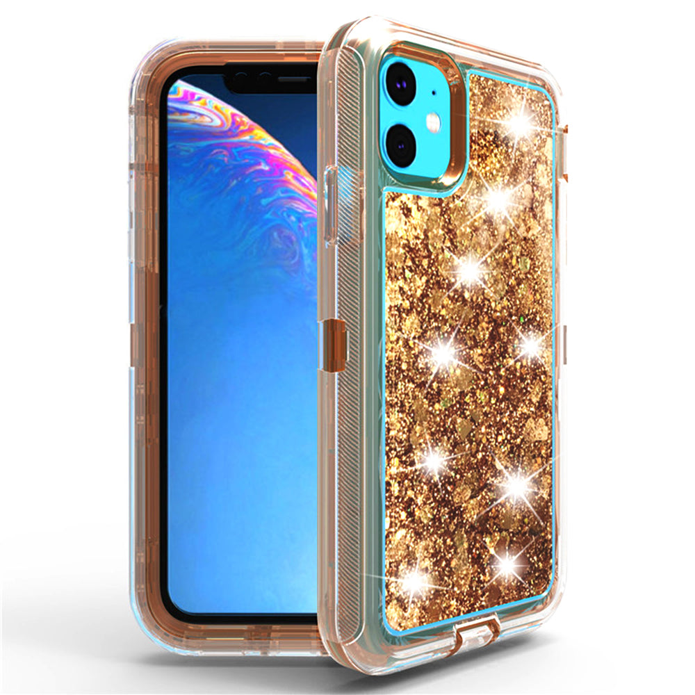 For Apple iPhone 11 6.1 Dual Layer Protective Shockproof Liquid Bling Sparkle Floating Glitter Quicksand Phone Case Image 6