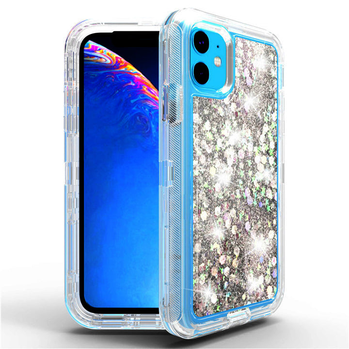 For Apple iPhone 11 6.1 Dual Layer Protective Shockproof Liquid Bling Sparkle Floating Glitter Quicksand Phone Case Image 7