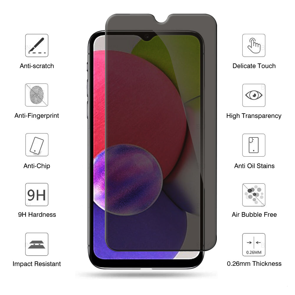 For Samsung Galaxy A03S Privacy Screen Protector Anti-Spy Tempered Glass Film 3D Full Coverage Image 2