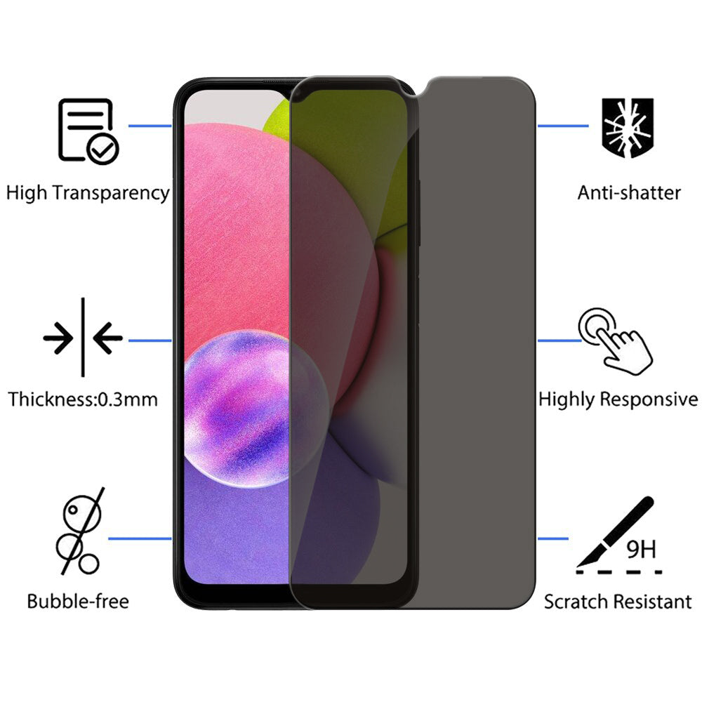 For Samsung Galaxy A03S Privacy Screen Protector Anti-Spy Tempered Glass Film 3D Full Coverage Image 3